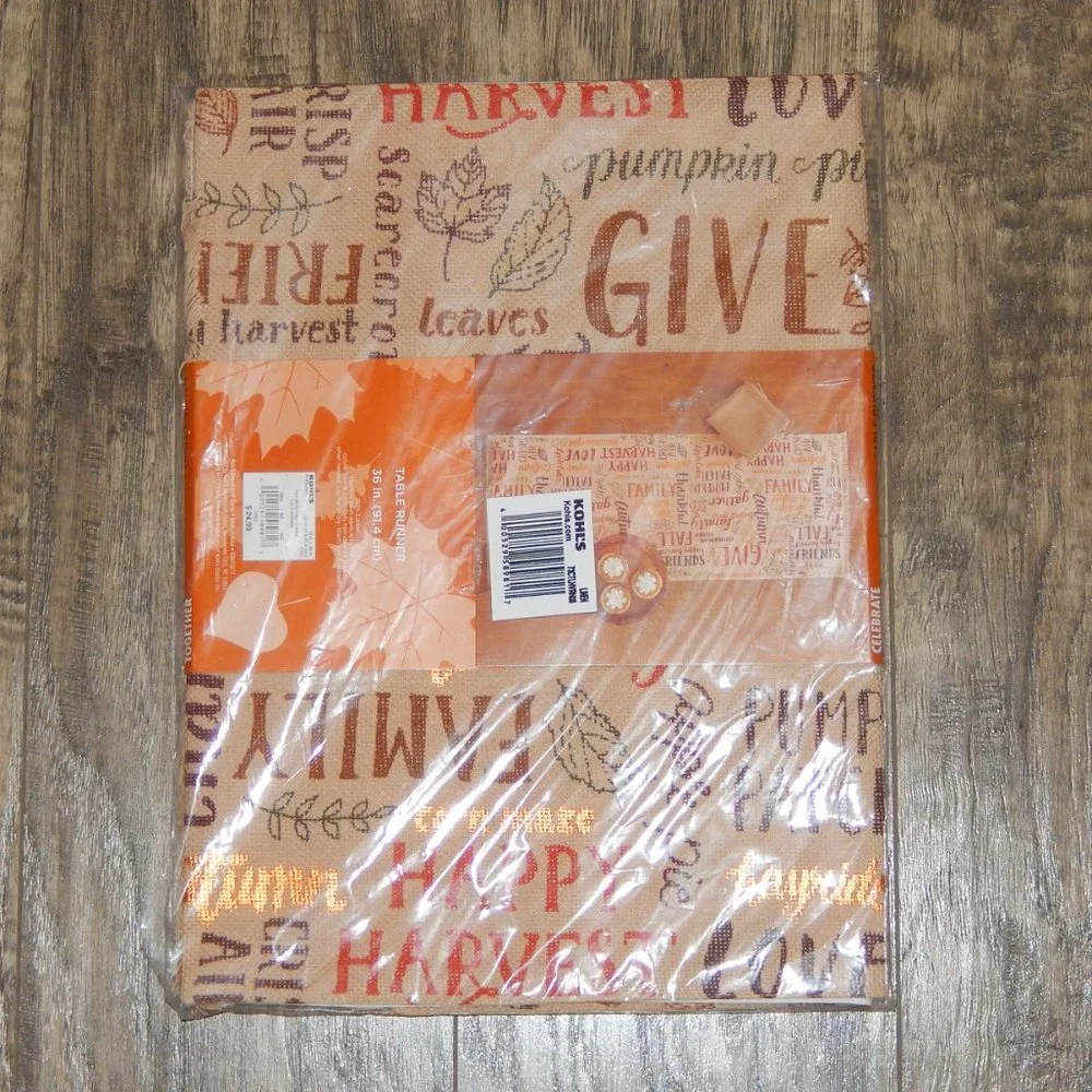 New Fall Together Table Runner Kohl's Celebrate Tan Words Leaves 13